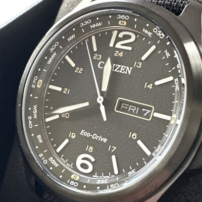 #ad #ad Citizen Eco Drive Men#x27;s Calendar Compass Dial Black Sport Watch 44MM AW0115 03E $189.99