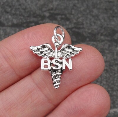 Silver BSN Caduceus Charm Bachelor of Nursing Charm BSN Gift BSN Charm