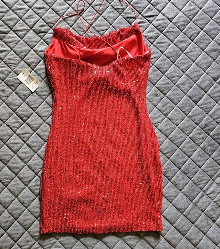 B. Smart Red Sequin Mini Dress Sz M Medium Party Cocktail Strappy - Picture 4 of 4