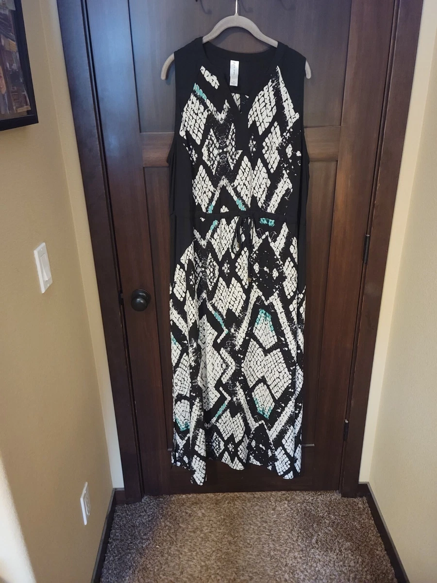 EUC Pure Energy Maxi Dress Sleeeveless Drawstring Waist Black u0026amp; White  Size 1X | eBay