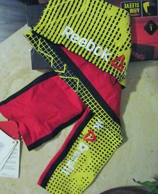 $55 Reebok Crossfit Compression Arm Sleeve Yellow/Red Pair L NEW