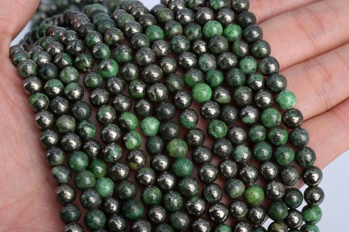 Grass Green Pyrite Beads Grade AAA Round Gemstone Loose Beads 6/8MM - Picture 3 of 6