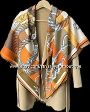 Sallys 70% Cashmere & 30% Silk Wrap Scarf Belt Chain Print Double Face Shawl 53"