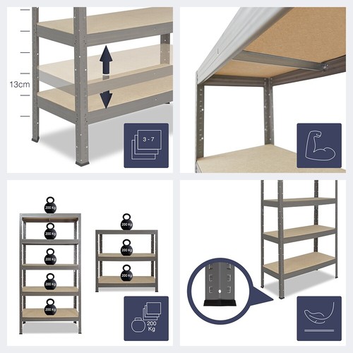 shelfplaza PRO Metallregal Schwerlastregal grau, 200 cm hoch, 102 Varianten - Bild 2 von 8