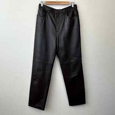 Vintage Jones New York Womens 12 Brown Leather Pants Relaxed Straight Fit Hemmed