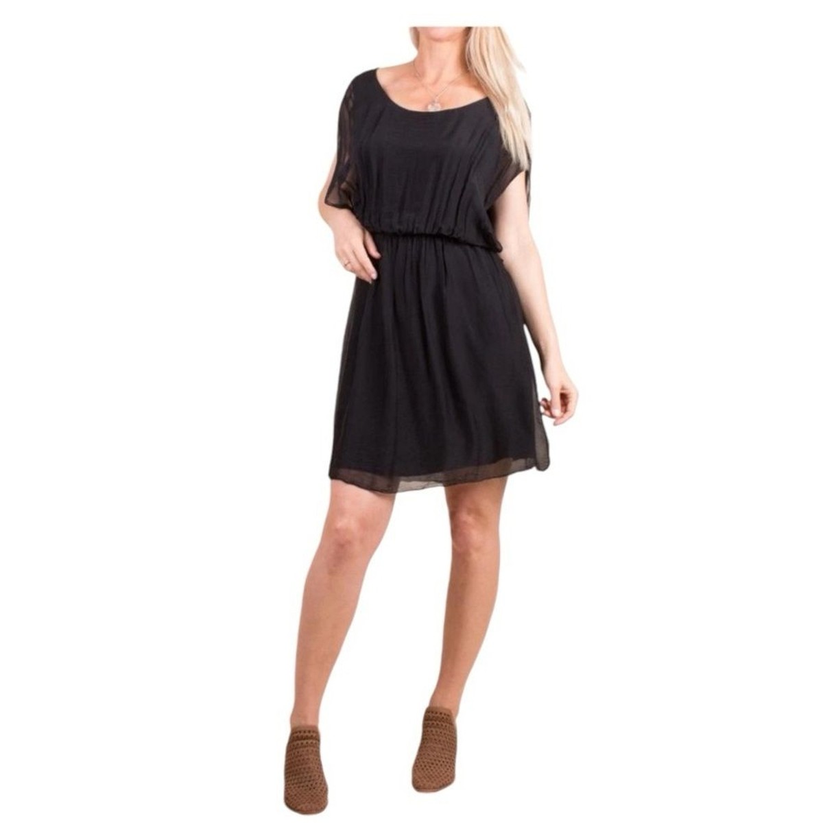 City Triangles Black Short Sleeve Fit Flare mini Dress Size Small chuff  waist