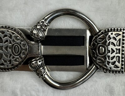 Vintage Tooled Silver Tone Metal Stretch Link Belt Boho 36  display picture 2