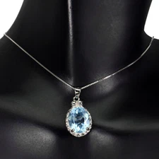 925 Sterling Silver Necklace Oval Sky Blue Topaz 11x9mm Gemstone Jewelry 18in