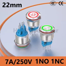 22mm Push Button Switch Momentary Latching ON OFF LED Red Green Blue Waterproof