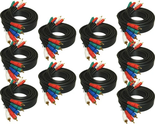 YOVUS 10 COMPONENT RG59 VIDEO CABLES WITH AUDIO 12FT Thick heavy duty cords HD TV DVD