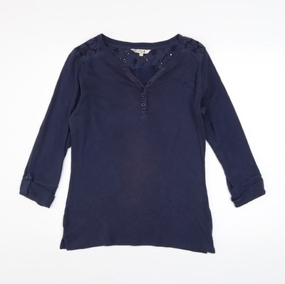 Spirit at M&Co Damen blau Größe 12 Baumwolle 3/4-Ärmel geknöpft Oberteil