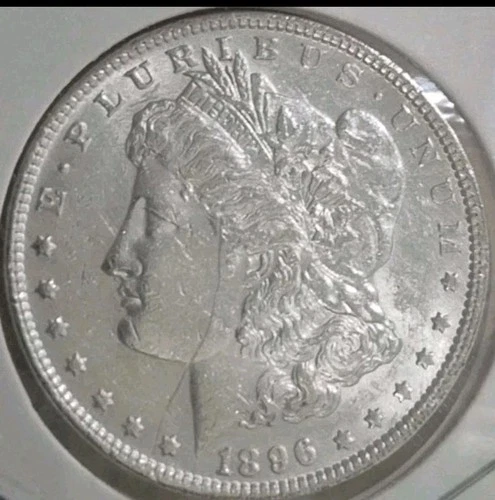 1896-P AU/UNC Morgan Silver Dollar~KEY DATE~    "Does Have Scratch On Face"#1687