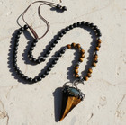 Tiger's Eye Obsidian Amulet Men Necklace Arrowhead Mala Beads Healing Pendant