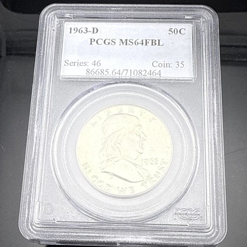 1963-D 50c Franklin Half Dollar PCGS MS64 FBL Silver Benjamin Fifty Cents Coin