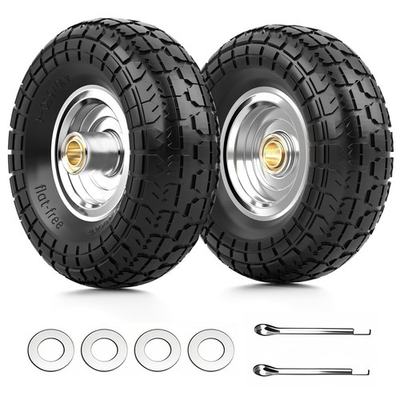 #ad 4.10 3.50 4 Flat Free Tire and Wheel 2 Pack 10quot; Solid PU Heavy Duty Tires wit... $49.98