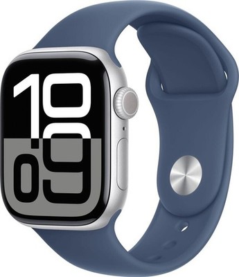 Apple Watch Series 10 GPS 46mm Aluminium Silber Sportarmband Denim S/M MWWL3QF/A