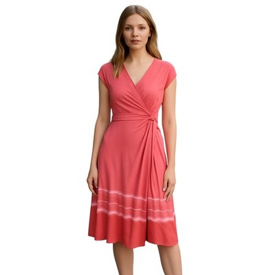 Land's End Wrap Dress XS Coral Pink Fit & Flare Wedding Beach Brunch Summer