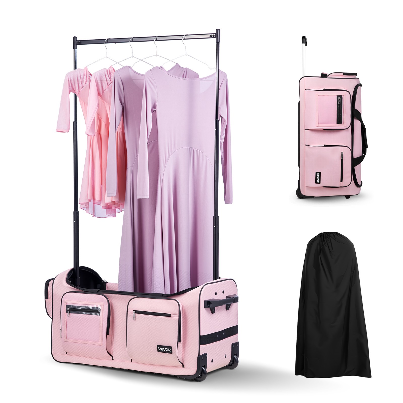 Sac de danse avec porte-manteau rose grand sac à vêtements VEVOR 73cm