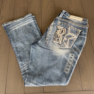 Rock Revival Jeans Womens 36x31 Lizbeth Easy Boot Blue Embellished Stretch Denim