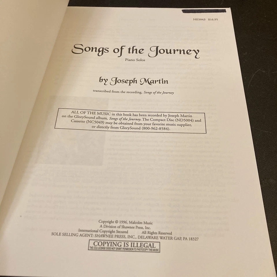 Songs of the Journey Joseph Martin Piano Solos Sheet Music Book 1996 GlorySound - Image 2 of 4