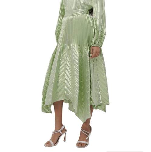 Jonathan Simkhai The Cassia Metallic Chevron Silk/Lurex Midi Skirt in Celery- Si