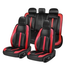 Leather Car Seat Covers Full Set  Carbon Fiber, FullSet CF-Black Red