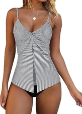 RXRXCOCO Tummy Control Swimwear Women Twisted Knot Tankini, XL