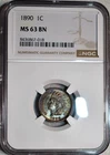 NGC MS-63 BN 1890 Indian Head Cent, Beautifully Toned w/ Iridescent Accents!