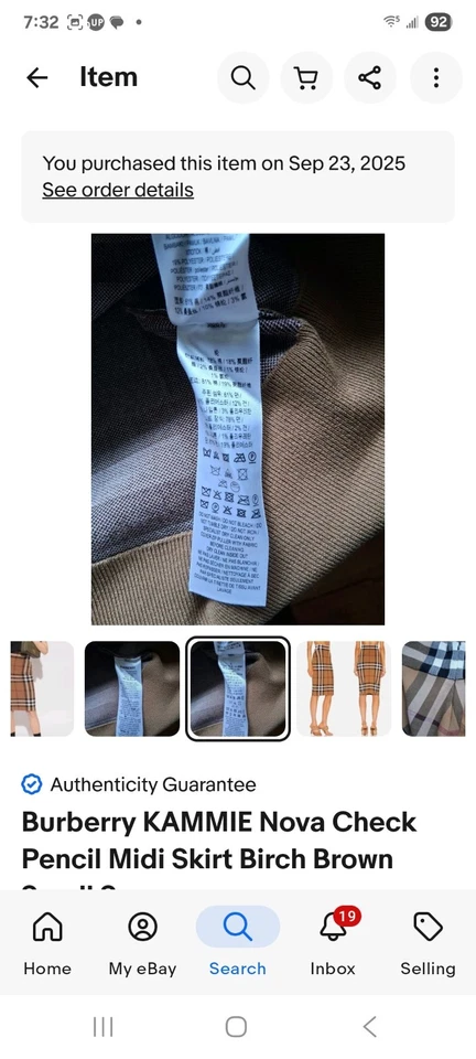 Burberry KAMMIE Nova Check Pencil Midi Skirt Birch Brown Small S - Image 4 of 4