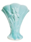 Vintage SHAWNEE Iris Blue Teal Pottery U.S.A. Fan Floral Vase