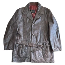 Lakeland Leather Jacket Button Long 90s Vintage Retro Brown Mens Large