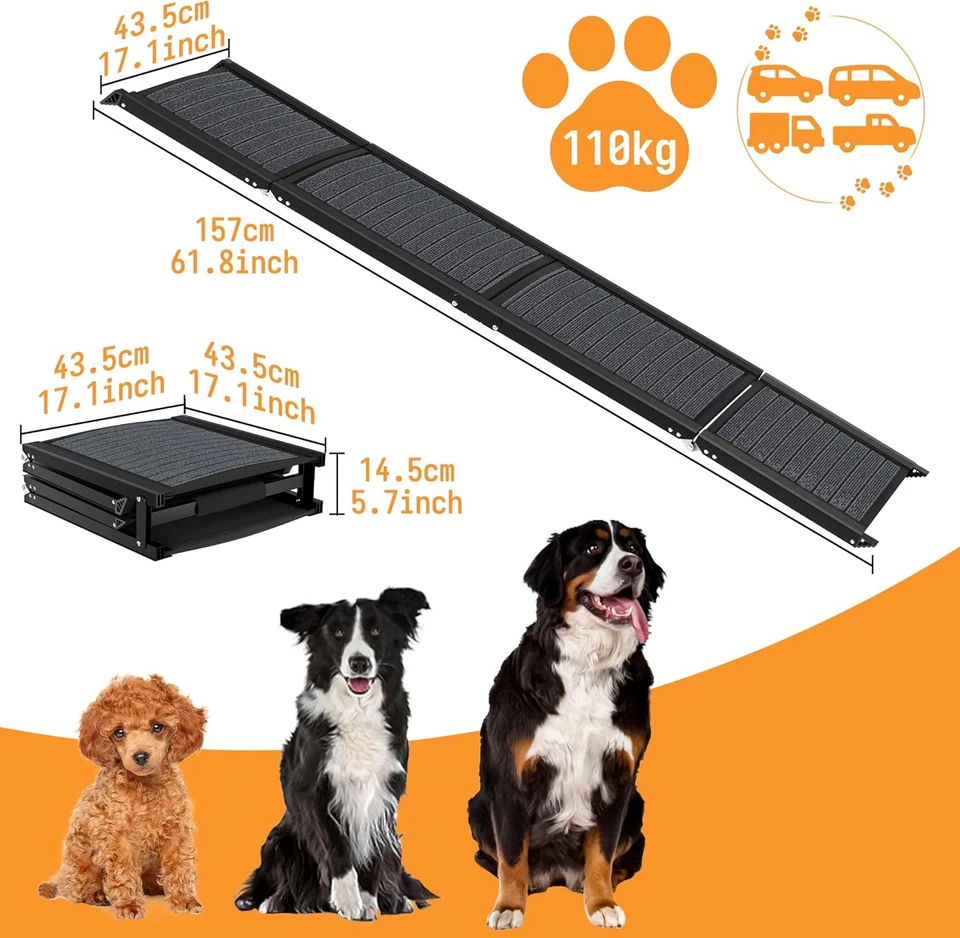 Hunderampe Klappbar Hundetreppe Auto Faltbare Kunststoff Hundeautorampe 157x44cm - Bild 2 von 4
