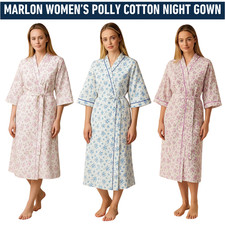 Women Ladies Poly Cotton Floral Dressing Gown Robes Wrap Nightdres MN18 UK 10-30