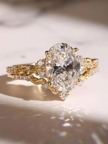 IGI 3.30Ct Oval-Cut EF/VS1 Lab Grown Diamond Engagement Ring Set 14k Yellow Gold