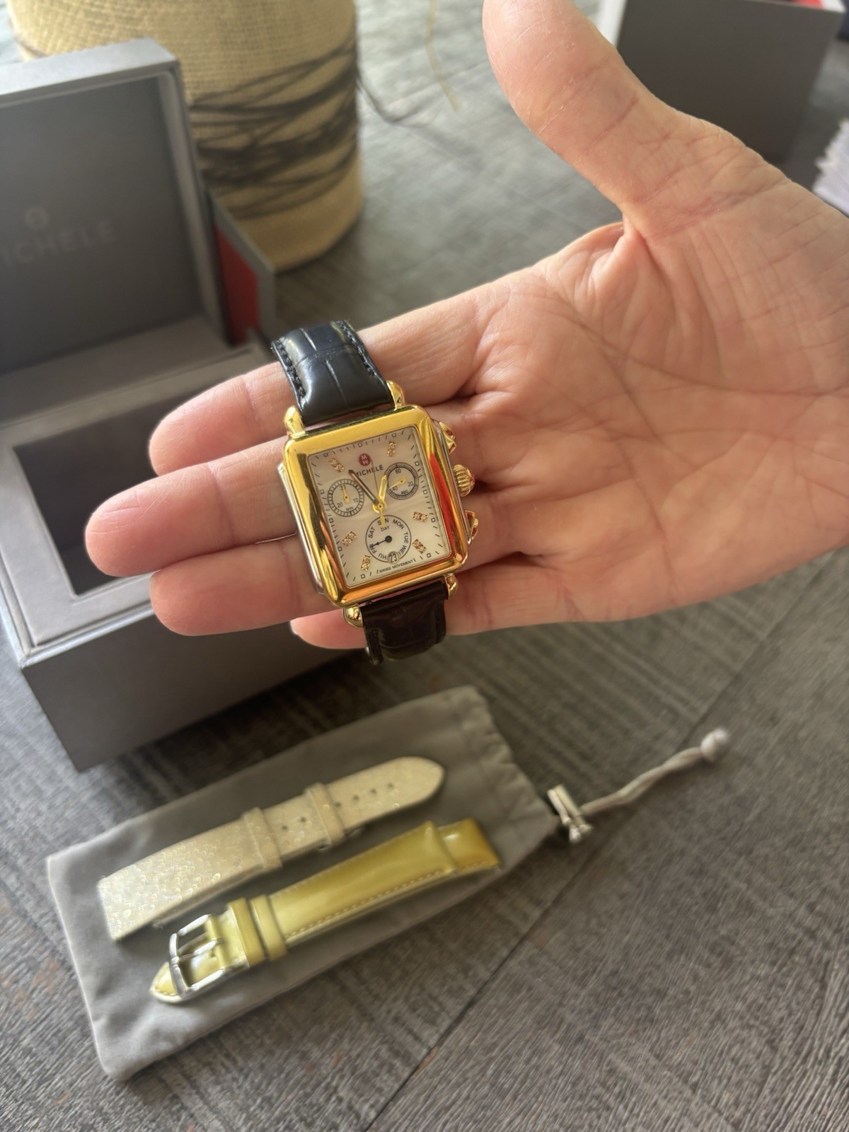 MICHELE Deco Gold Chronograph Rectangular Watch B… - image 4