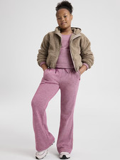 New Athleta Girl M/8-10 Low Rise Cozy Rib Flare Jogger Claret Heather Pink