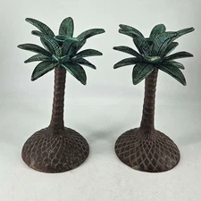 Pair of Tropical Palm Tree Heavy Metal  Taper Candle Holders