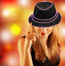 LED Lighted Up Hat Glow Fedora Hat for Club Party DJ Hat Halloween Dance Cap