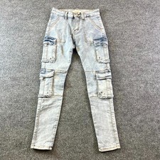 Red Bottoms Jeans Women's 5/27 Blue Denim Cargo Straight Grunge Workwear Stretch