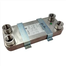 10 Plate Water to Water Brazed Plate Heat Exchanger 1" FPT Ports w/ Brackets