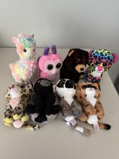 TY Beanie Boo Plush Lot Of 8 Bear Lemur Cheetah Gorilla Snail Llama No Tags