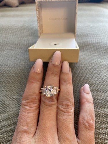 Large Rectangle Cubic Zirconia 3 Crystals Gold Plated Ring Size 10 - Picture 6 of 7