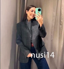 ZARA NEW WOMAN PLAID BLAZER ZW LIMITED EDITION CHECK GREY MARL XS-L 8504/981/803
