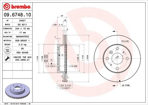 2x BRAKE DISC 09.6748.10 FOR DAIHATSU GRAN/MOVE CHARADE/IV/III APPLAUSE 1.6L - Picture 2 of 7
