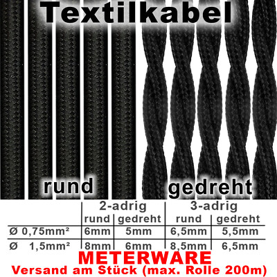 2-adrig 3-adrig Textilkabel Stoffkabel pendelkabel rund gedreht verdreht vintage