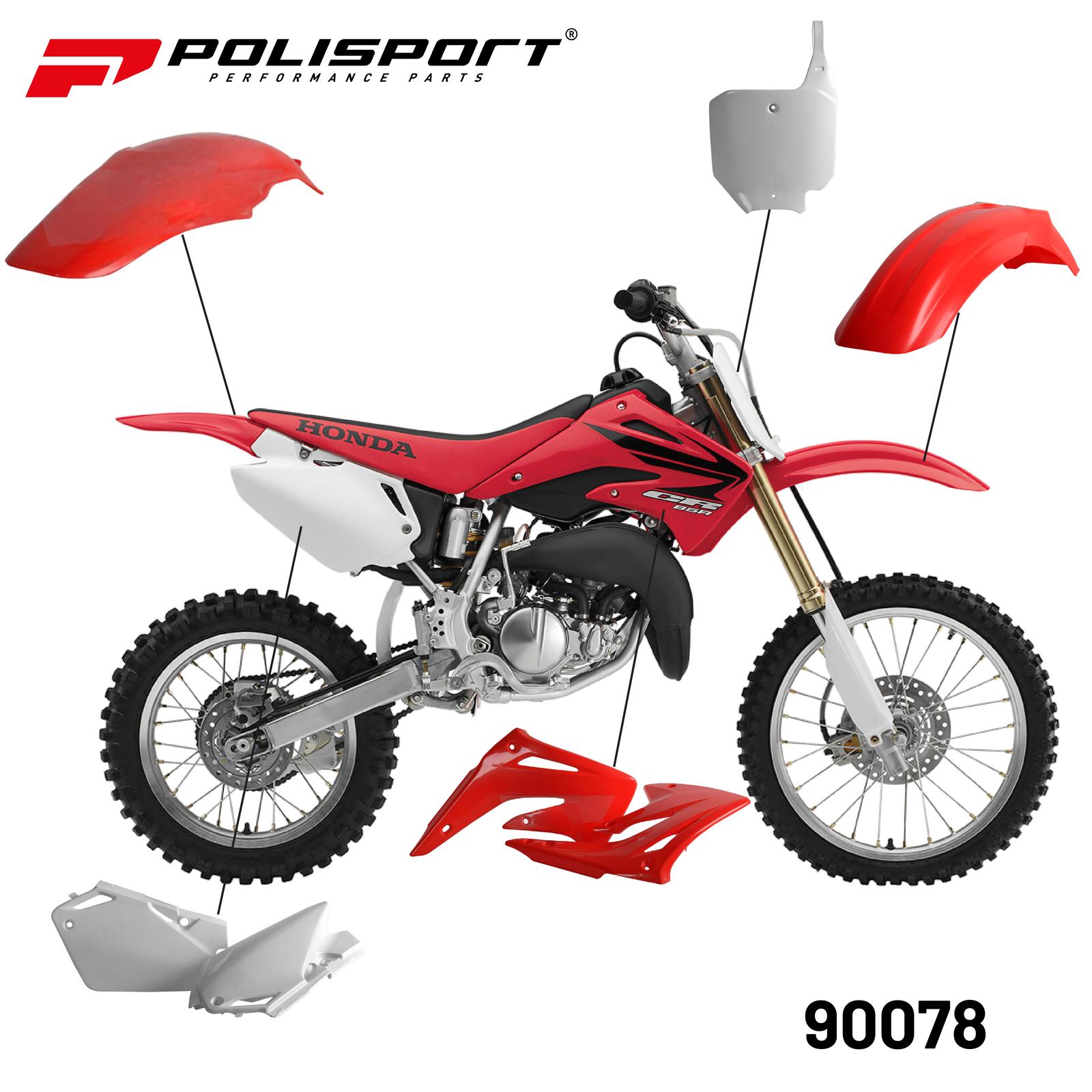 Polisport Plastic Restyling Kit for Honda CR85(03-07) Red/White | eBay