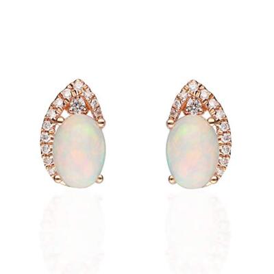 Gin and Grace Sky 14K Rose Gold Oval-Shape Natural African Opal Earrings 1.11tcw