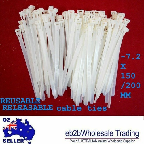 7.2x150mm Nylon Releasable Reusable Cable Tie UV Stabilised Zip Ties white bulk - Picture 2 of 6