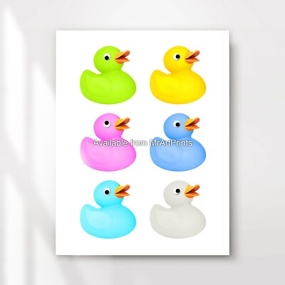 Badezimmer Gummi Enten Kunstdruck Wanddeko Bild hell süß lustig bunt