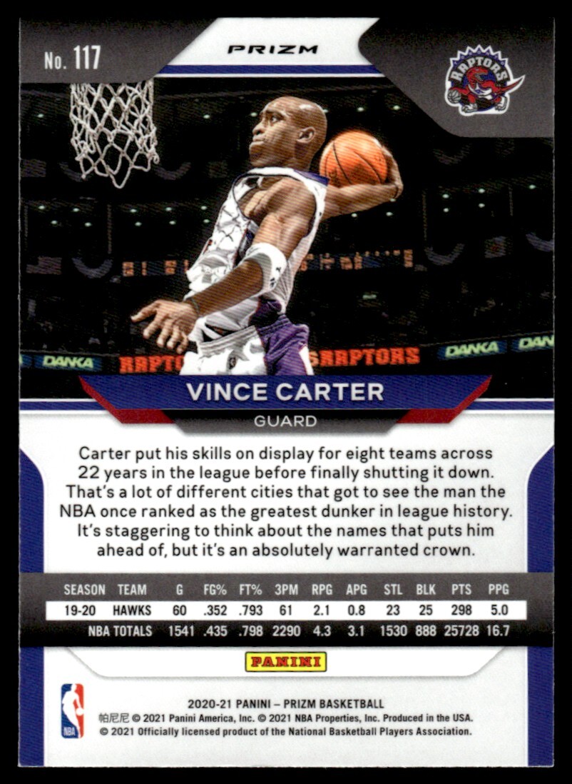 2020-21 Panini Prizm Rwb Vince Carter Toronto Raptors #117 | eBay